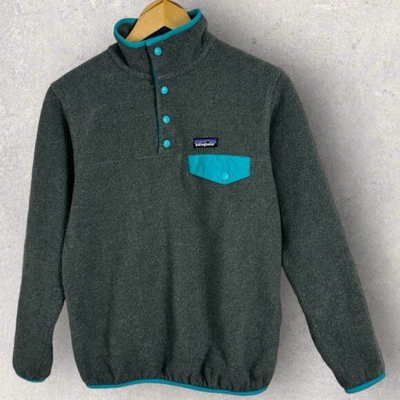 Patagonia T-Snap Synchilla Fleece Grey Blue Size XS Womens Hiking Sweater Top - Picture 12 of 14